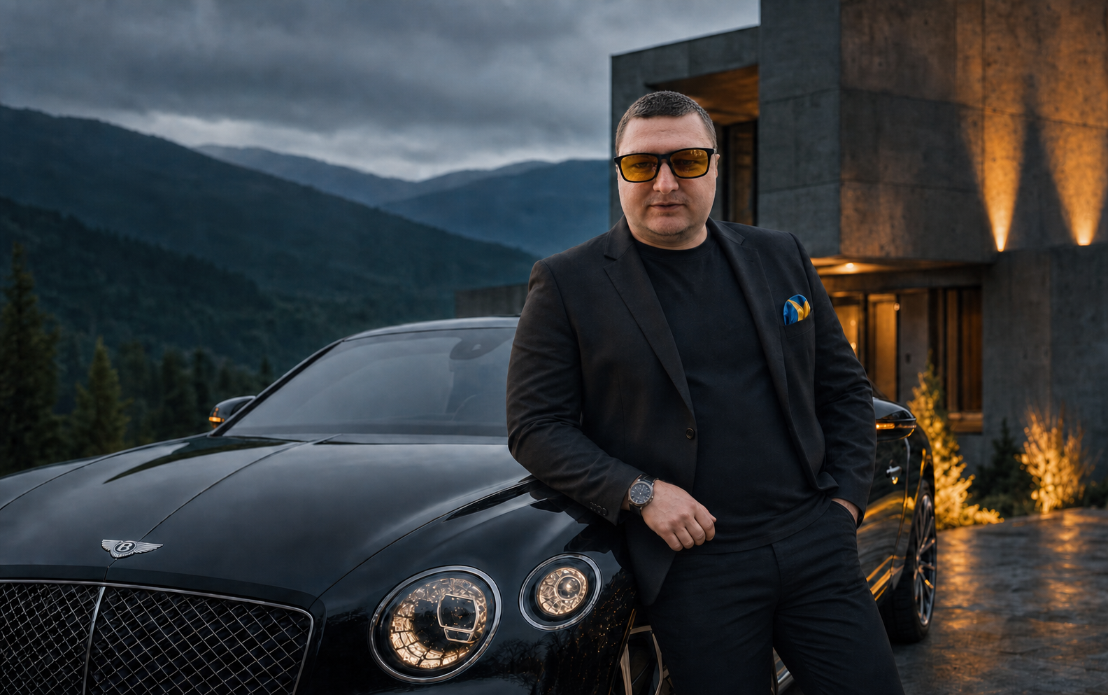 Max Kuba with a Bentley in the Carpathians